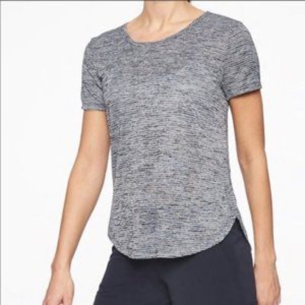Athleta Breezy Tee Stripe in Navy/Bright White
